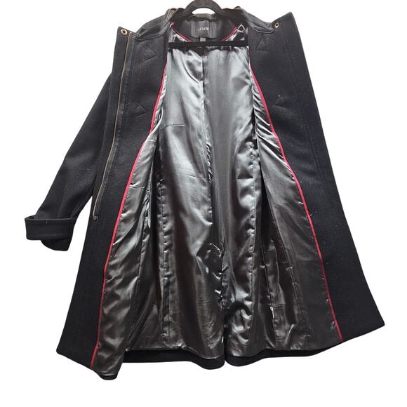 J Crew Coat Size 00 Black Wool Blend Removable Hood Lined Rope & Wood Buttons - Picture 4 of 8